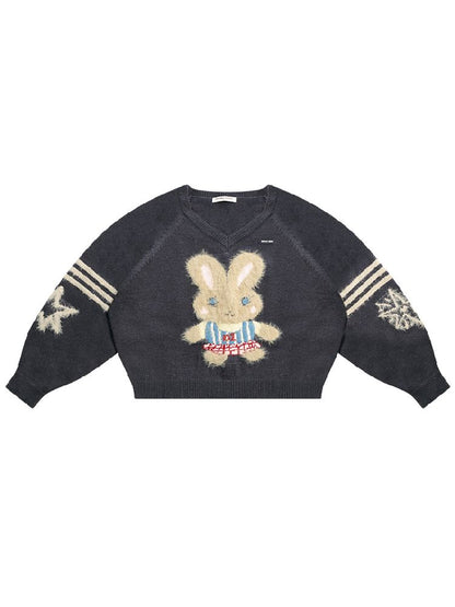 V- 넥 소프트 어두운 회색 스웨터 [S0000011496]