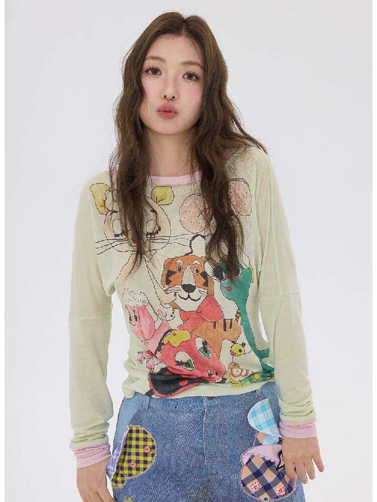 Light Green Graffiti Printed Smock【s0000016199】