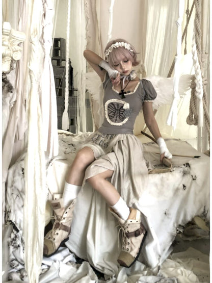 Bubble Sleeve Short Sleeve T-Shirt【s0000013525】