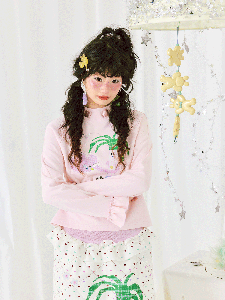 Print Long Sleeve Short T-Shirt【s0000011942】