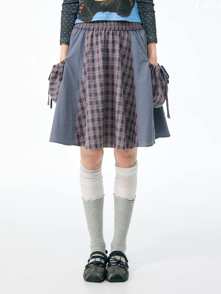 Vintage Plaid Patchwork Midi Skirt【s0000017871】