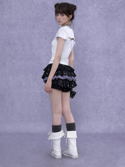 Black Purple Print Cake Culottes【s0000016650】