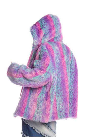 Colorful Leopard Print Plush Fur Hooded Jacket【s0000014908】