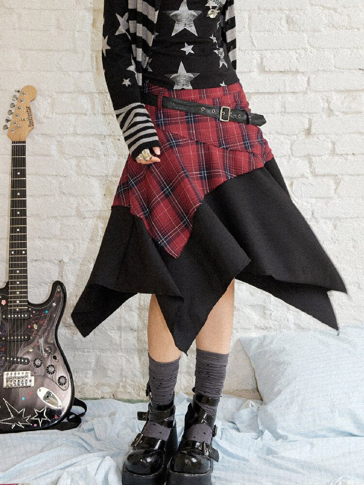 Punk Plaid Patchwork Irregular Skirt【s0000017899】