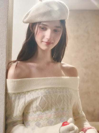 Fresh and Soft Cotton Sweater, Scarf, Floral Skirt【s0000014323】