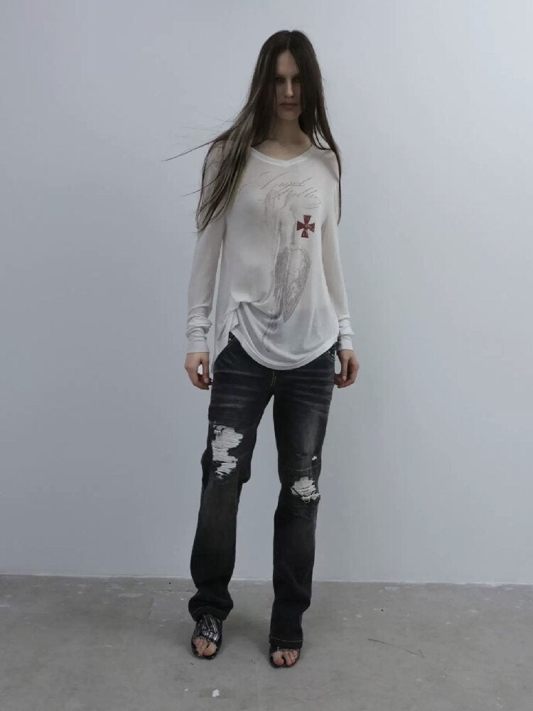 Knight Print Irregular T-Shirt【s0000016574】