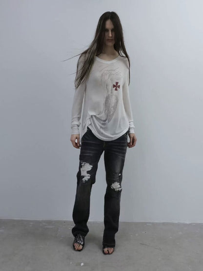 Knight Print Irregular T-Shirt【s0000016574】