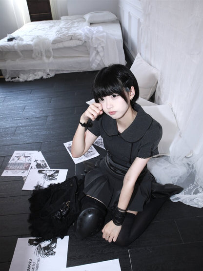 Gray Pleated Midi Skirt Blazer Set【s0000017400】