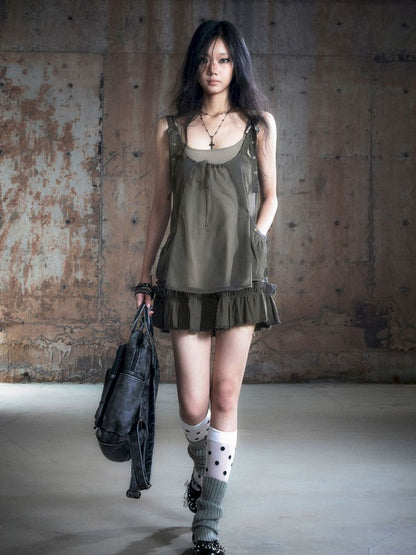 Real two pieces mesh splicing halter dress【s0000013893】