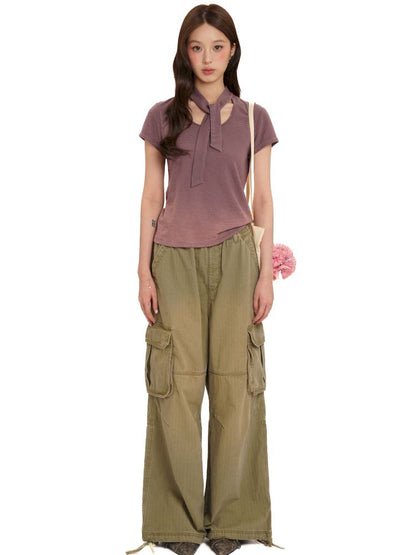 Small scarf short-sleeved tops【s0000013426】