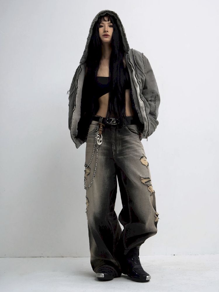 Hole Breaking Wide Leg Jeans【s0000011365】