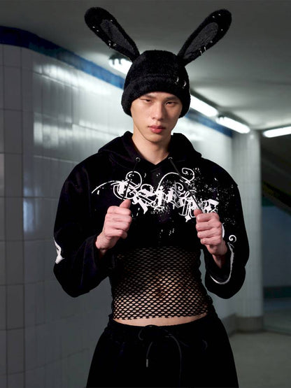 Splatter-Printed Lace-Trimmed Faux Two-Piece Hoodie【s0000014418】