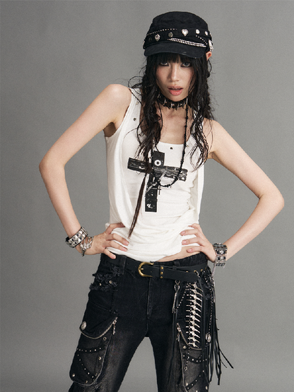 Street Punk Cross Slim Tank Top【s0000017536】
