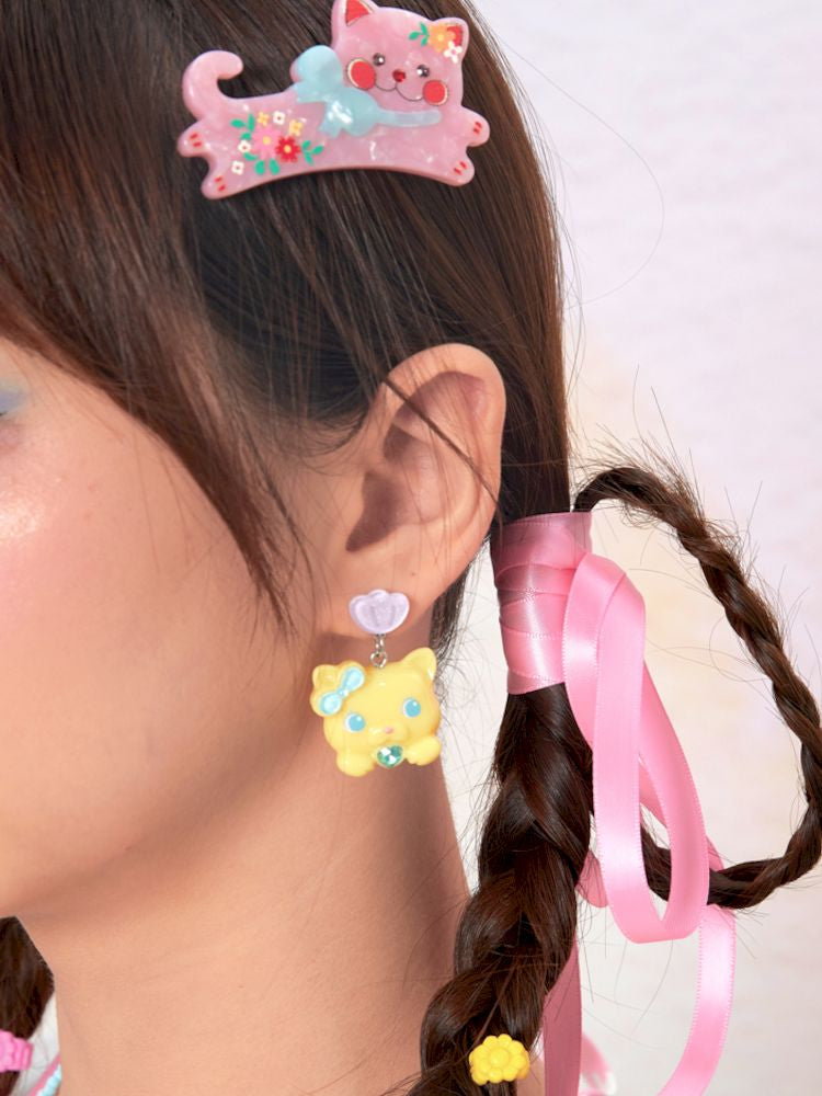 CAT RESIN COLOURFUL EARRINGS CLIP RING [S0000009061]