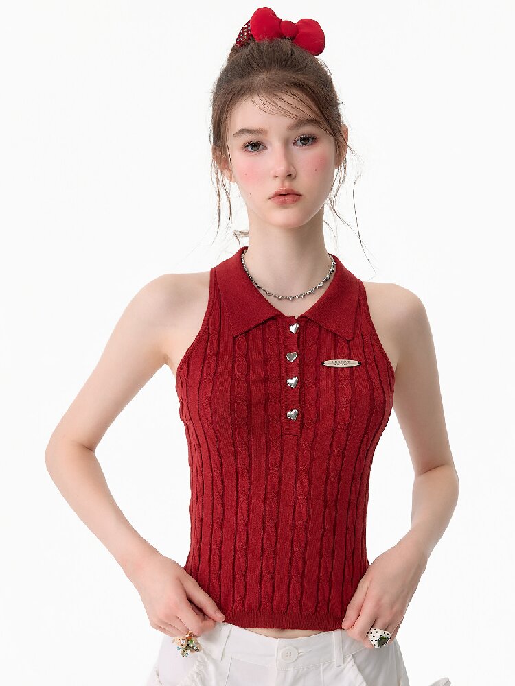Sleeveless Polo Knit Tank Top【s0000017681】