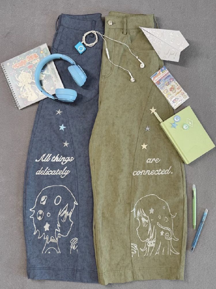 Stars Old Illustration Wide Leg Pants【s0000012202】