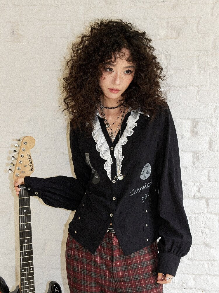 Punk-Style Lace Patchwork Shirt【s0000017895】
