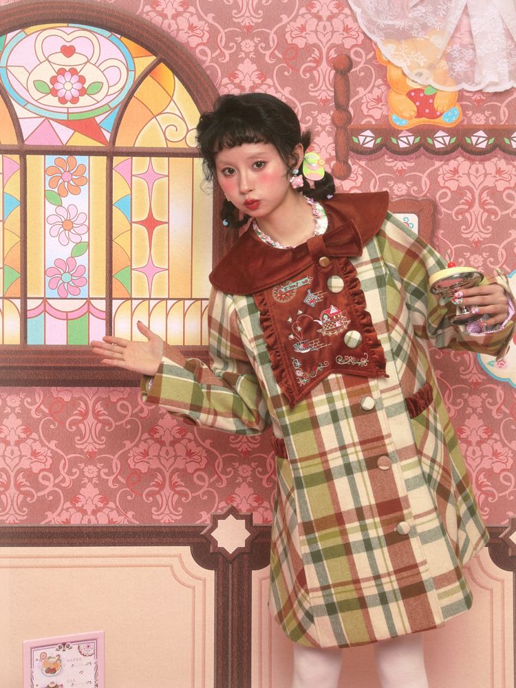 Tweed Lapel Skinny Mid-Length Coat【s0000011182】