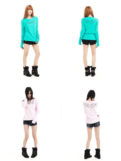 Angel Slogan Cotton Long-Sleeve T【s0000018356】