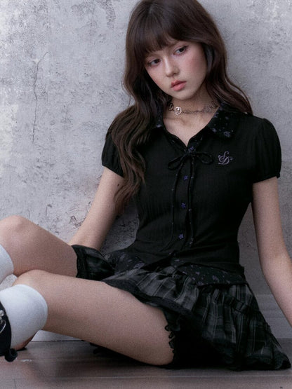 Faux Two-Piece Dark Angel Puff Sleeve T-Shirt【s0000017864】
