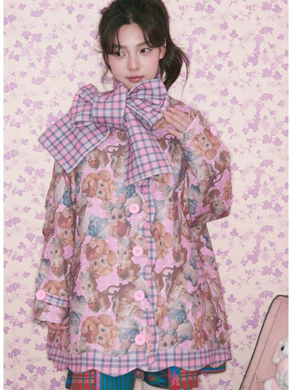 Pink Plaid Animal Padded Jacket【s0000015026】
