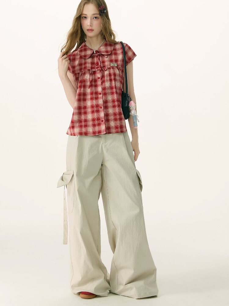 Doll Neck Bow Plaid Preppy Shirt【s0000016850】