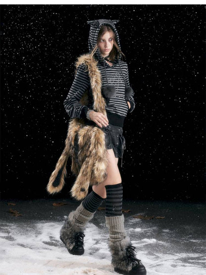 Striped Cat-Ear Hoodie【s0000014425】