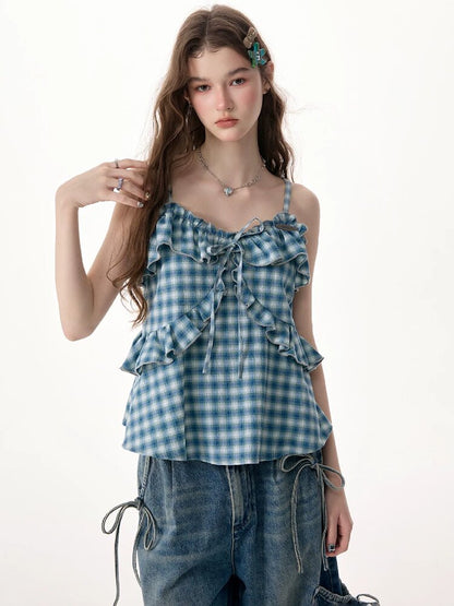 Ruffled Plaid Slimming Camisole【s0000017315】