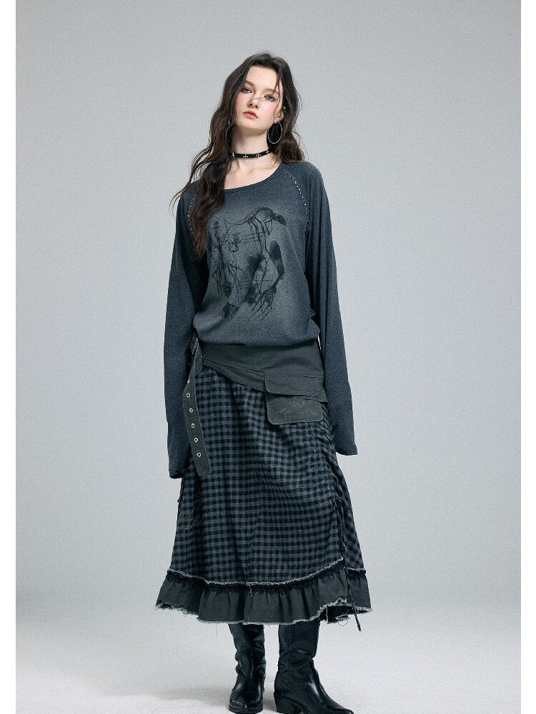 Raw Edge Plaid Patchwork Skirt【s0000016264】