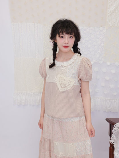 Striped Floral Patchwork Shirt【s0000016509】