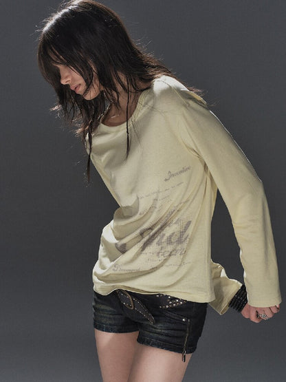 Letter Print Linen Blend T Shirt【s0000016238】
