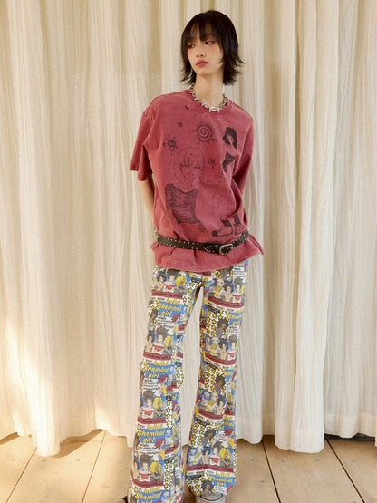 Full print manga micro flare pants【s0000012417】