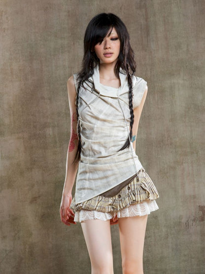 Irregular Pleated Multi-Wear Vest【s0000012658】