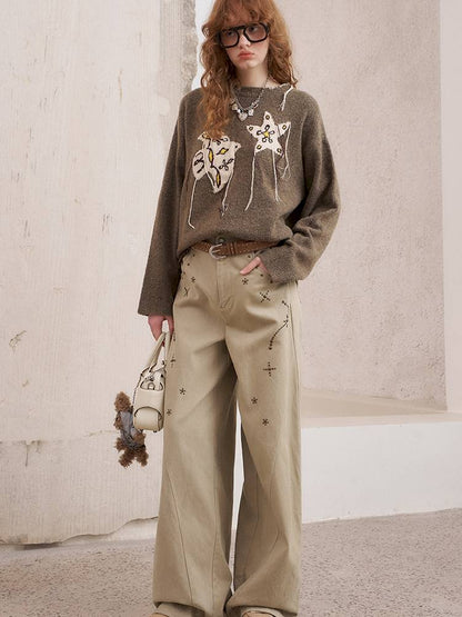 Imitation hot diamond straight loose trousers【s0000014385】