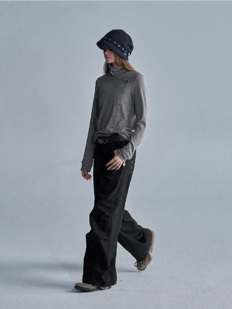 Double-Layer Cuffs High-Neck Tee【s0000019087】