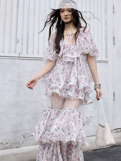 Retro Wilderness Floral Ruffled Dress【s0000016861】