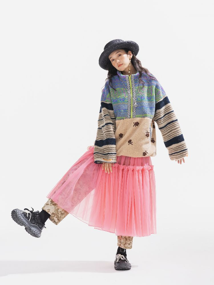 패치 워크 Lambswool 두꺼운 느슨한 재킷 [S0000011310]