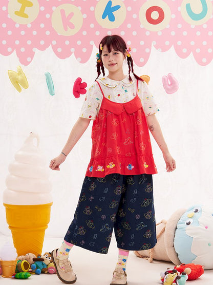 Animal Angel Heavy Embroidery Red Camisole Top【s0000013186】