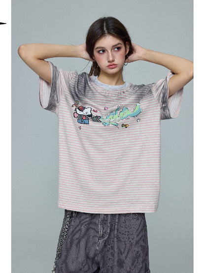Distressed Graffiti Print T-Shirt【s0000016695】
