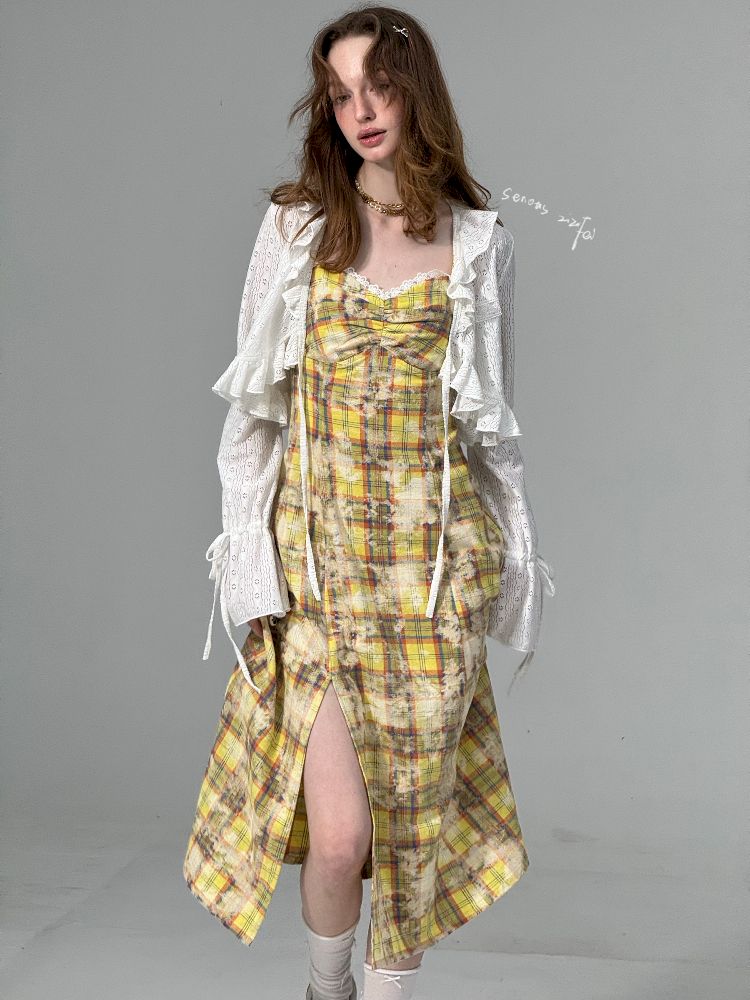 Grid Tie-Dye Split Sling Dress【s0000012258】