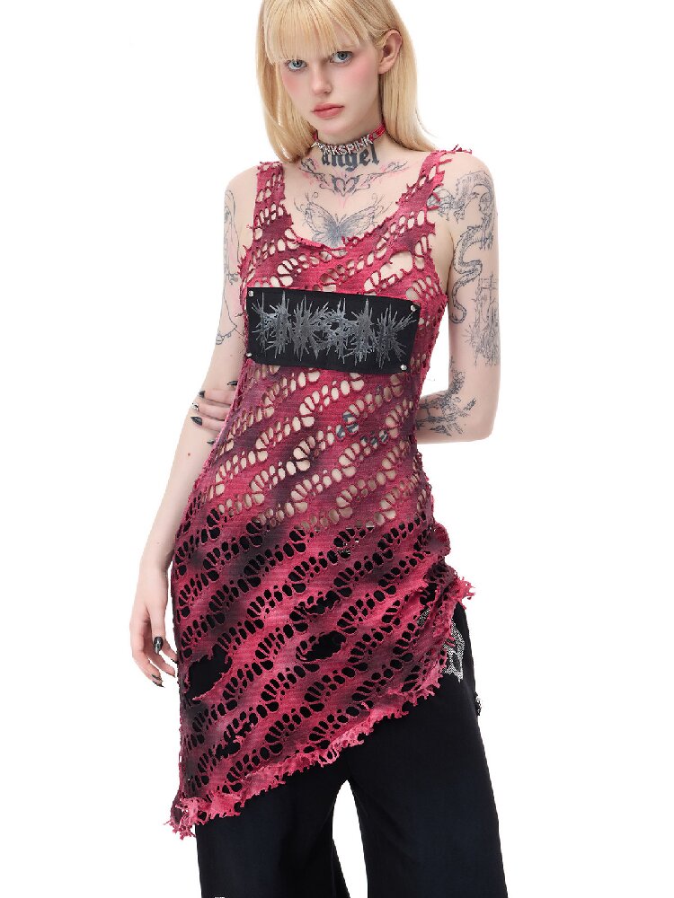 Riveted Applique Mesh Irregular Dress【s0000017715】