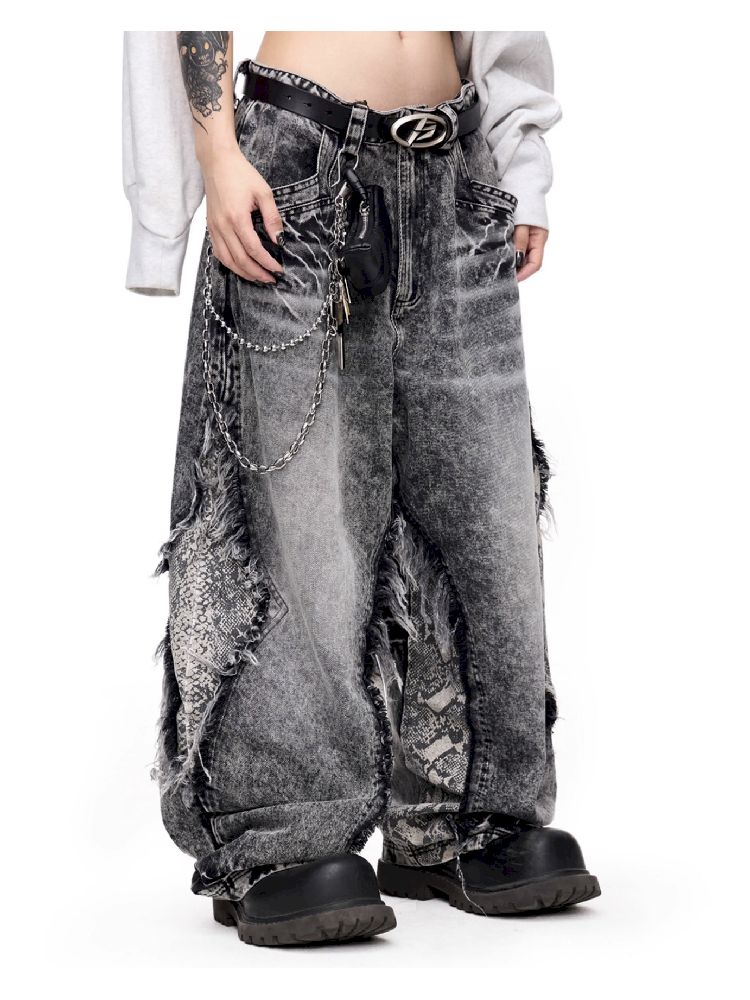 Raw Edge Snake Patchwork Pants【s0000011693】