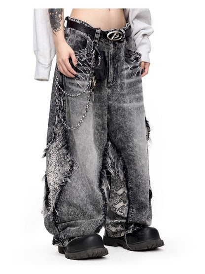 Raw Edge Snake Patchwork Pants【s0000011693】