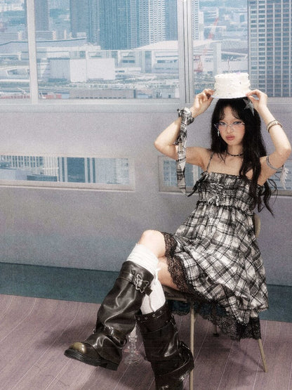 Lace Patchwork Plaid Sundress【s0000016277】