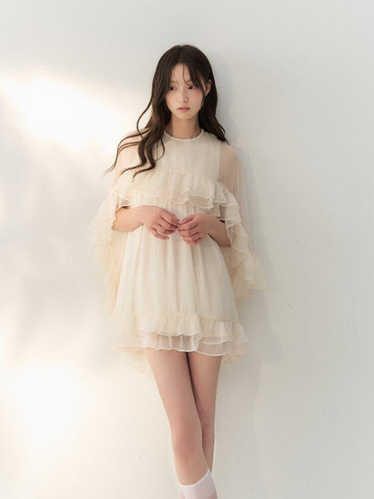 Glossy Tulle Vintage Cape Dress【s0000016874】