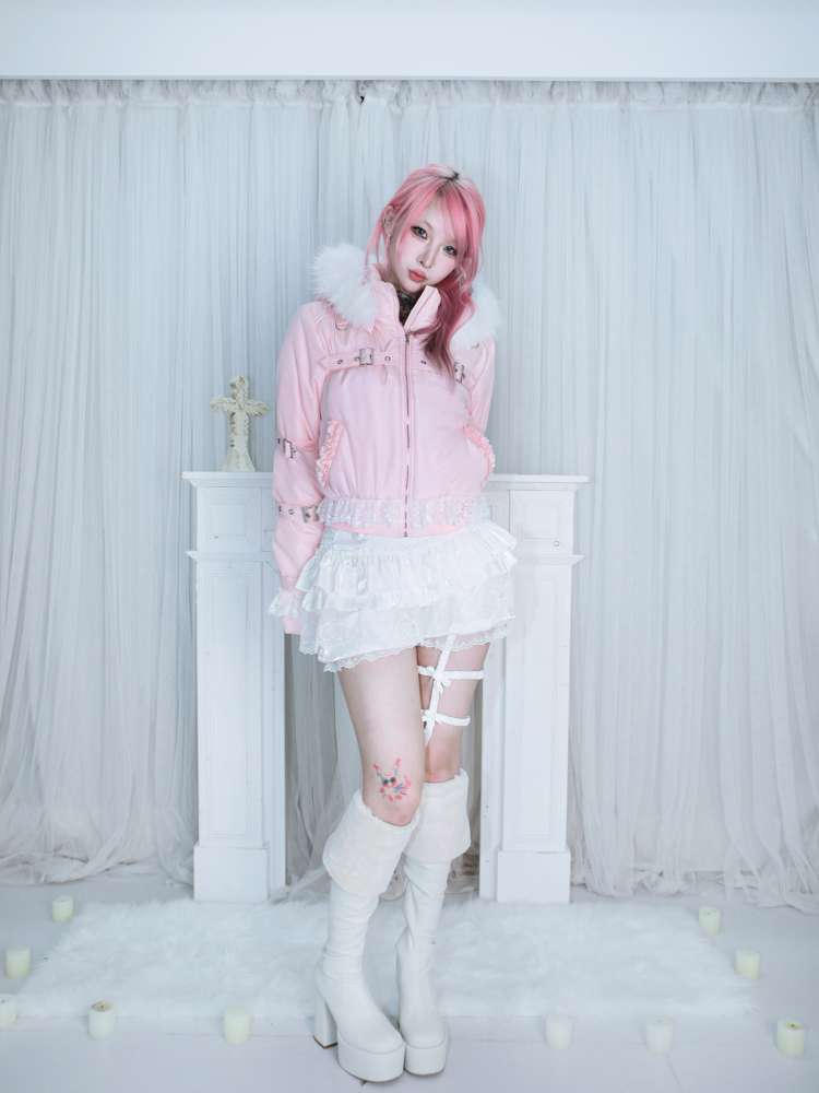 Detachable Hat Black Pink Two Tone Suit【s0000014679】