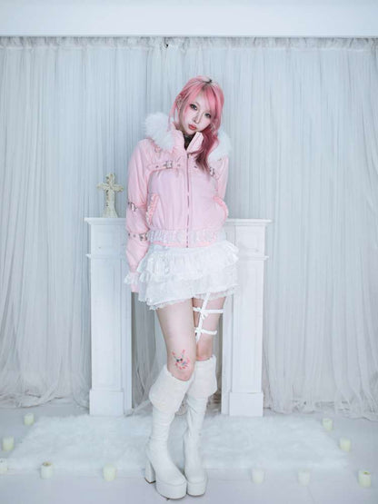 Detachable Hat Black Pink Two Tone Suit【s0000014679】