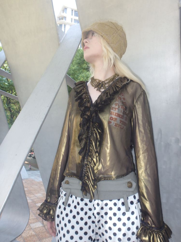 Metal antique bronze broken mesh cardigan【s0000013177】