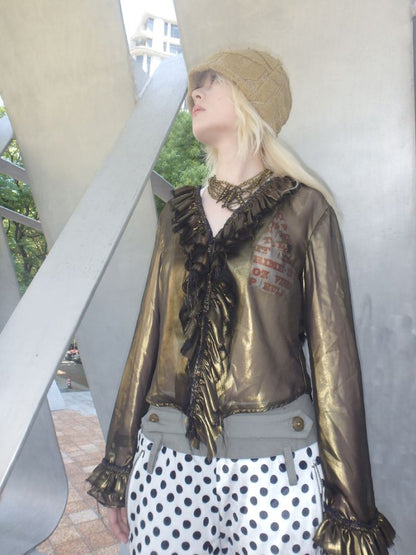 Metal antique bronze broken mesh cardigan【s0000013177】