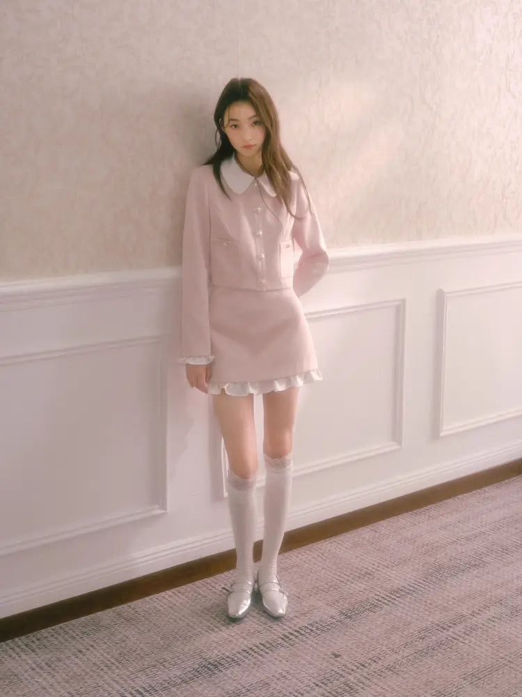 Doll Collar Short Jacket Flounce-Hem Bodycon Skirt【s0000014334】